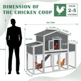 Wooden Chicken Coop for 2-6 Chickens, Outdoor Chicken House with Run & 2 Nest Boxes, Outside Hen House Poultry House Pet Hutch Chicken Cage with Waterproof Roof & Ramp, (66''LX32''WX53''H) Sunnibety