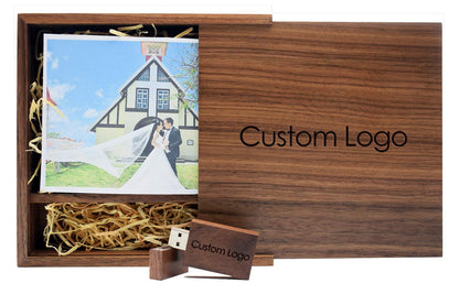 32GB Wood USB 2.0 Flash Drive with Custom Logo Laser Engrave Wooden USB Memory Stick Thumb Drivers with Album Box for Wedding/Photography/Parents - WoodArtSupply