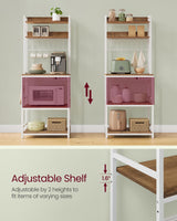 VASAGLE Hutch Bakers Rack with Power Outlet, 14 Hooks Microwave Stand, Adjustable Coffee Bar with Metal Wire Panel, Kitchen Storage Shelf, 15.7 x 23.6 x 66.9 Inches, Rustic Walnut and White UKKS037W41 VASAGLE