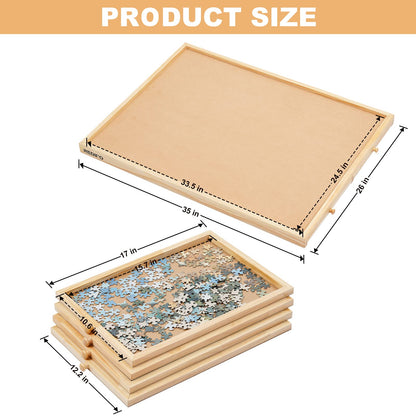 Redipo 1500 Pieces Wooden Jigsaw Puzzle Board with 4 Drawers for Storing Puzzles, 26” x 35” Large Portable Jigsaw Puzzle Table with Puzzle Cover, Non-Slip Plateau Work Surface for Adults and  - WoodArtSupply