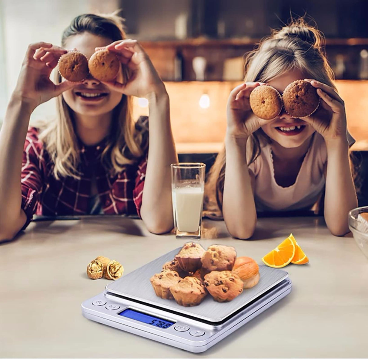 JOEAA Food Scale Digital Weight Grams and Ounces, 0.001oz/0.01g 500g Kitchen Scale for Food with Backlight LCD Display, Tare, 9 Units, Auto Off, 2 Trays, Batteries Included - Stainless Steel JOEAA