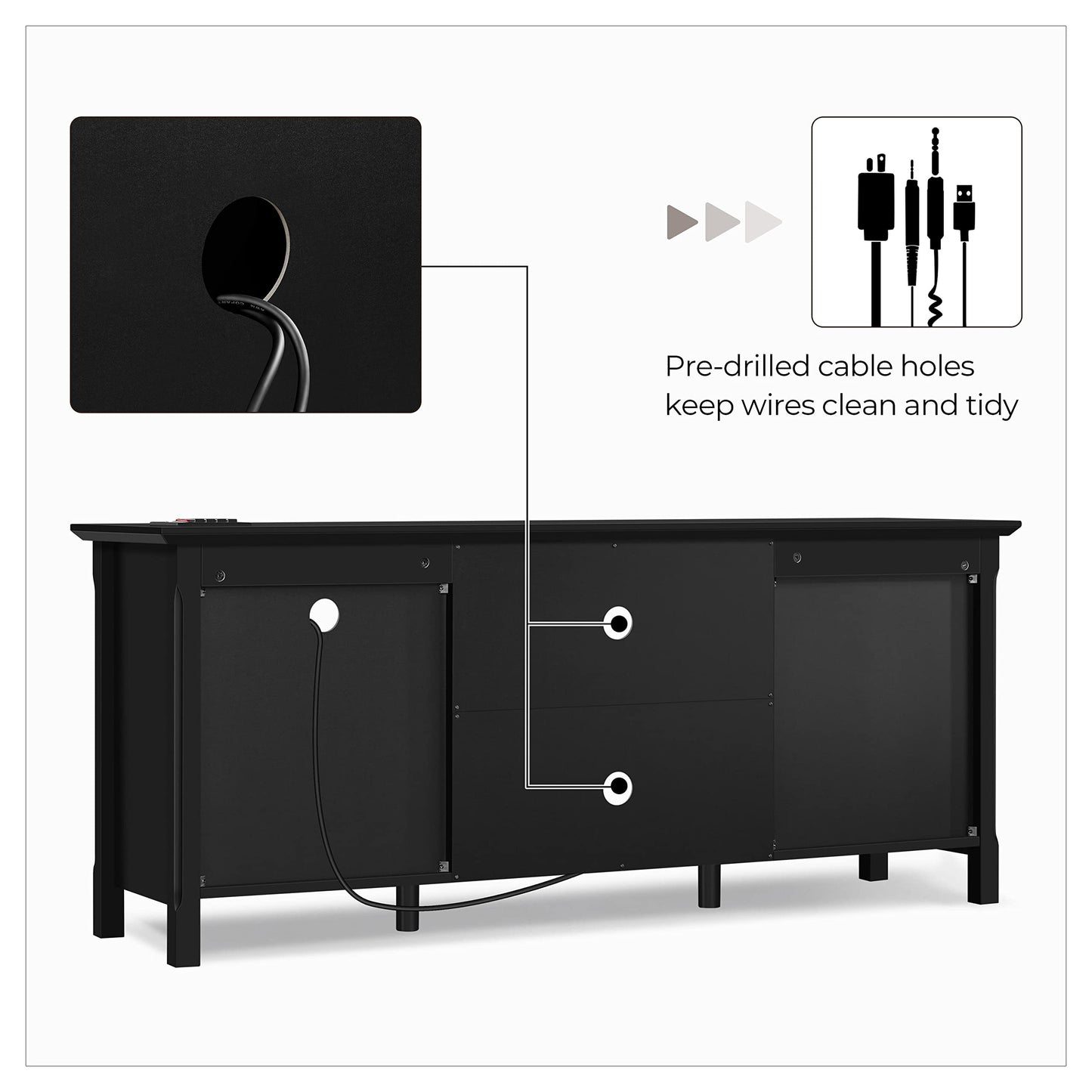 Yaheetech Black TV Stand with Power Outlet for TVs up to 65 in, Modern Media Entertainment Center with Doors & Storage Shelf, Wooden TV Console with 6 Robust Legs for Living Room - WoodArtSupply