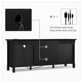 Yaheetech Black TV Stand with Power Outlet for TVs up to 65 in, Modern Media Entertainment Center with Doors & Storage Shelf, Wooden TV Console with 6 Robust Legs for Living Room Yaheetech