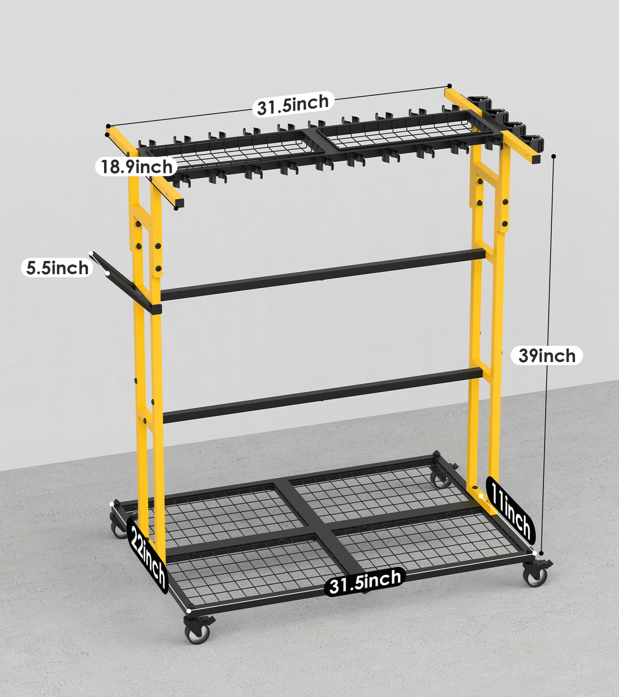 CCCEI Garage Organization with Wheels, Outdoor Gargen Yard Shed Tools Organizer Cart, Home Storage for Cleaning Supplies Organizer, Broom Holder, for Shovel and Rake, Long Farming and Farming Tools. CCCEI
