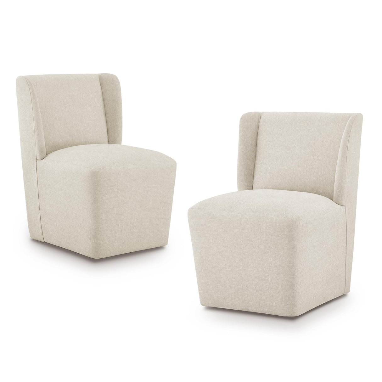 KISLOT Upholstered Dining Chair with Casters Wingback Modern Side Armless Deskchair with Rollers for Diningroom Bedroom Livingroom Reading Room,Cream Beige,2 Box KISLOT