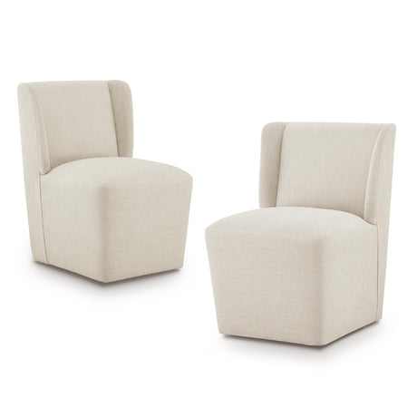 KISLOT Upholstered Dining Chair with Casters Wingback Modern Side Armless Deskchair with Rollers for Diningroom Bedroom Livingroom Reading Room,Cream Beige,2 Box KISLOT