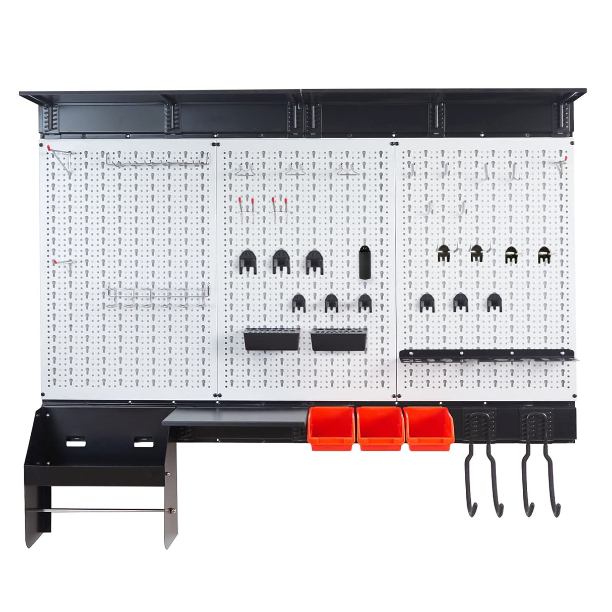 Ultrawall Peboard Storage Organizer, 48x36 inch Pegboard Wall Organizer, Metal Garage Peg Board with Toolboard, Utility Hooks, Overhead Shelf, 105pcs Ultrawall