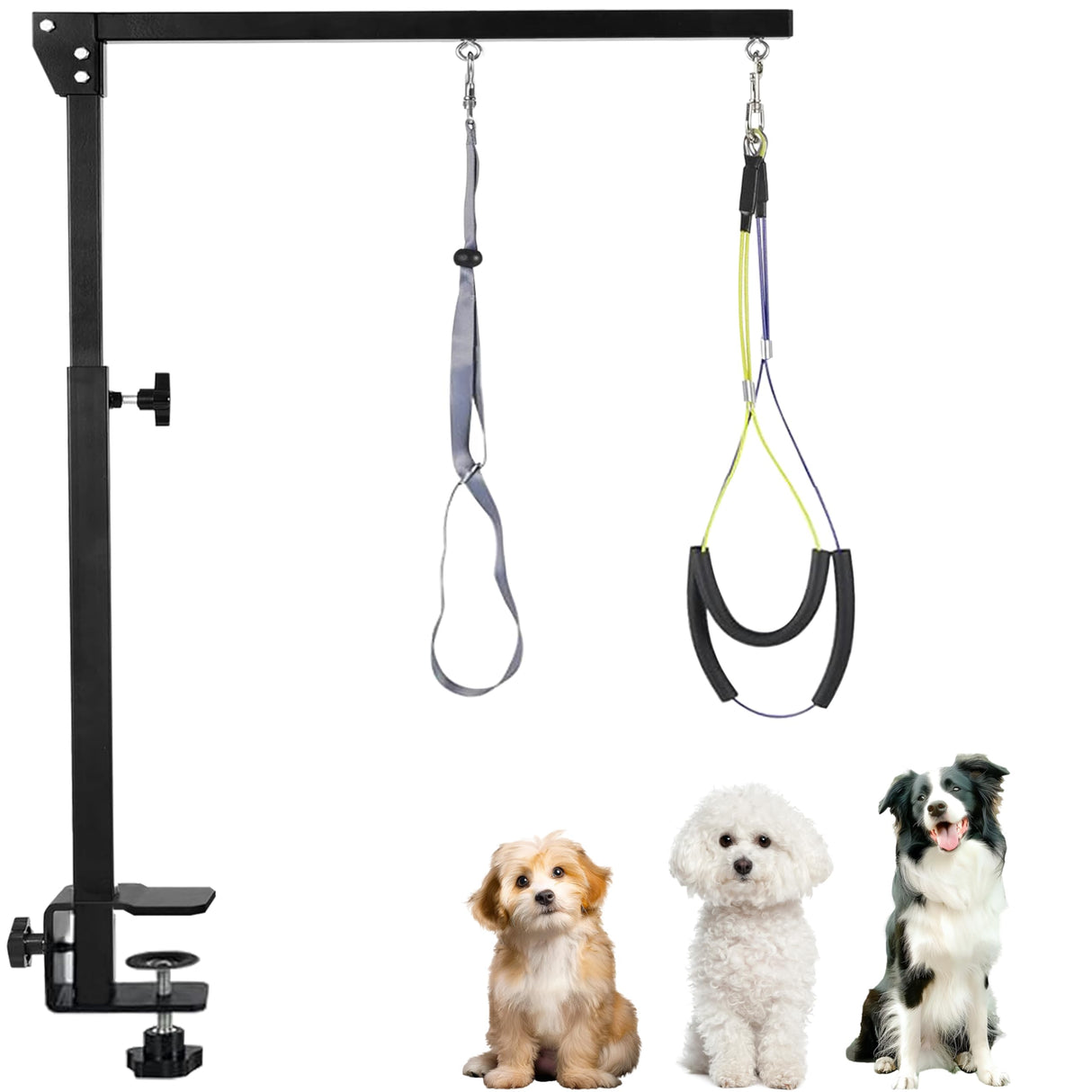 Dog Grooming Arm with Metal Clamp - Adjustable Portable Dog Grooming Table Arm for Table with 1 Loop Noose & Two No Sit Haunch Holder,Grooming Restraint for Small Medium Dogs JWPC