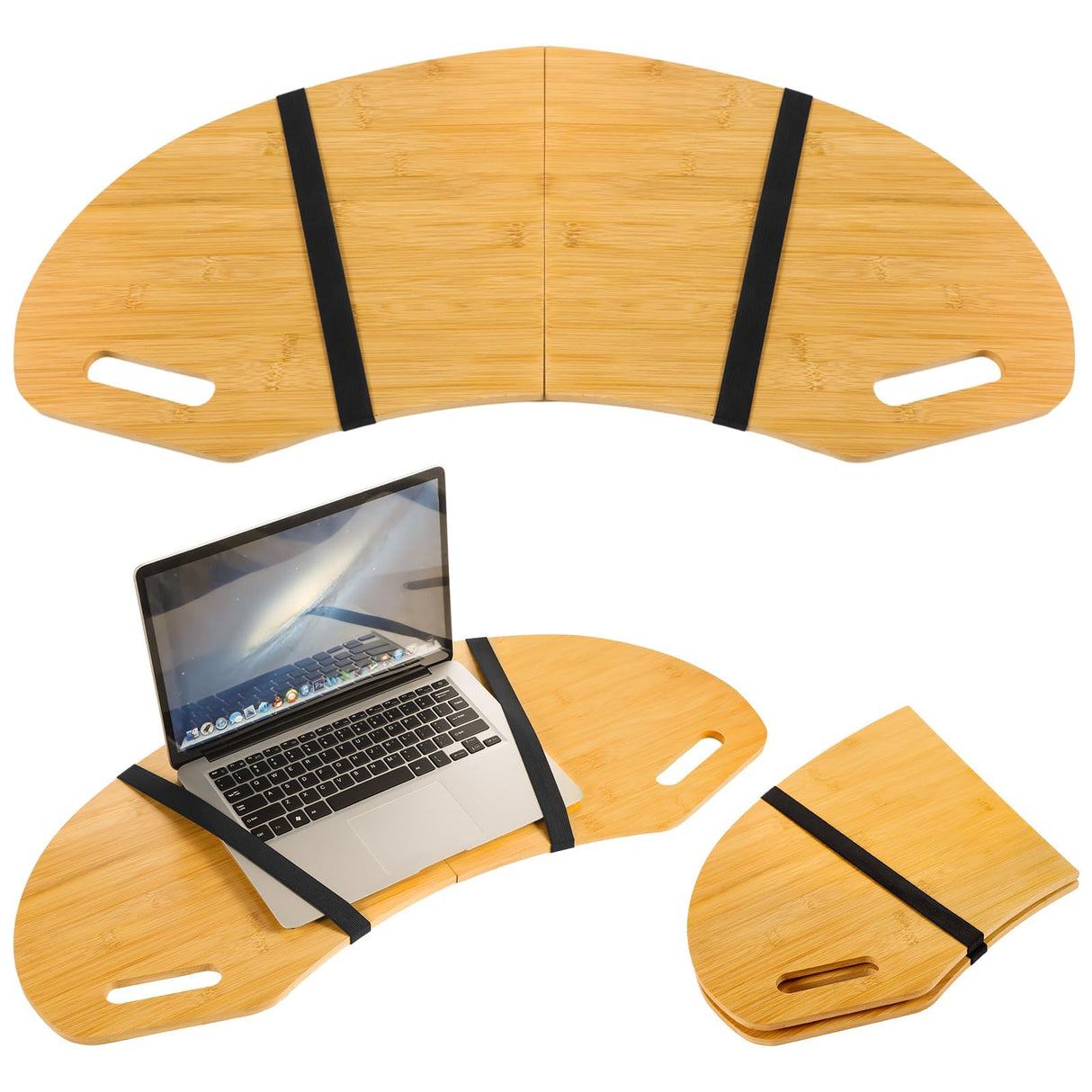GlikCeil 30.5" Wood Curved Lap Desk Table Tray with Handles Wooden Foldable Lap Desk Wood Curved Bed Tray Wooden Lap Board Curved Keyboard Lap Tray for Laptop Computer Mouse GlikCeil