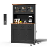 MU 71" Kitchen Pantry Cabinet with Charging Station, Tall Kitchen Hutch with Countertop, Drawers & Microwave Shelf, Food Storage Cabinet for Dining Room & Coffee Bar, Black MU