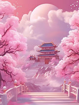 QAZWSX 5D Spring Cherry Blossom Diamond Art Painting Kits for Adults, Castles and Spring Cherry Blossoms Diamond Dots Paintings for Beginners Home Wall Decor Gifts 12x16 inch QAZWSX