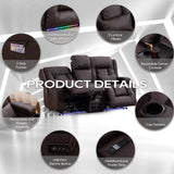 IPKIG Power Loveseat Recliner - 67" Reclining Loveseat 2-Seater Recliner Sofa with Console, 4 Colors LED Strip, AC Outlets, USB-A/C Ports and Cup Holders for Living Room Home Theater (Brown, 2-Seater) IPKIG