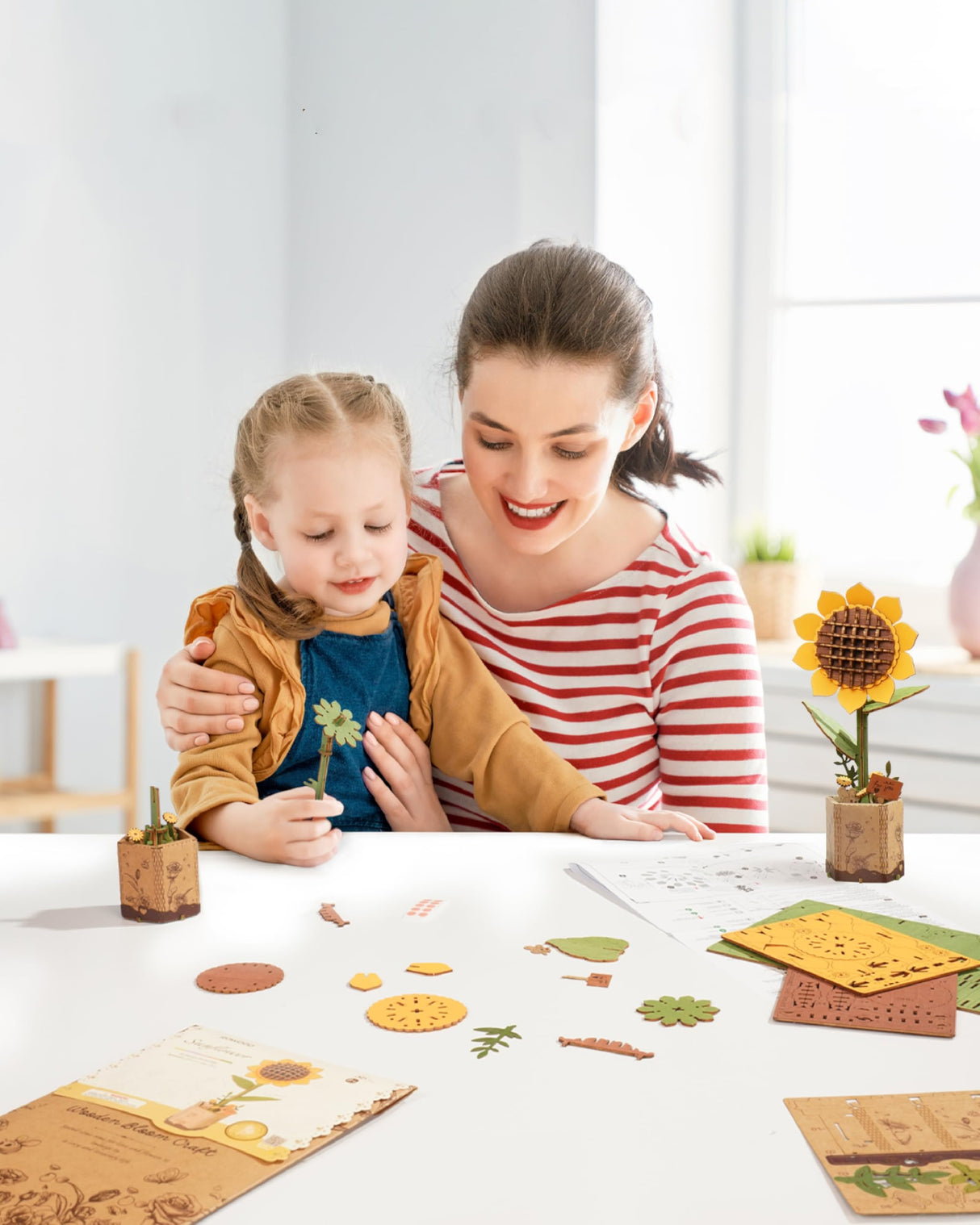 ROBOTIME 3D Puzzles Wooden Flower Sunflower DIY Model Building Kit to Build for Adults Bouquet Botanical Collection Craft Brain Teaser Puzzle Creative Gift Home Decor ROBOTIME