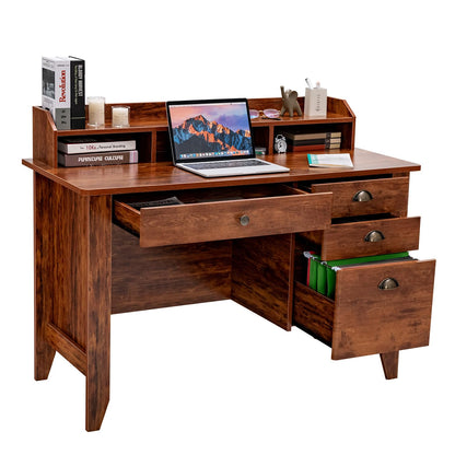 Safeplus 48" Computer Desk with 4 Storage Drawers and Hutch Wood Executive Table for PC Laptop - WoodArtSupply