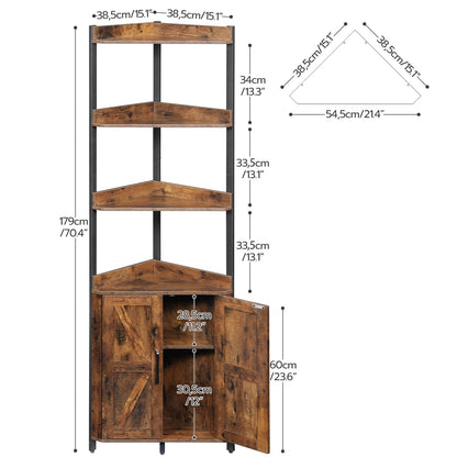 HOOBRO Corner Shelf with Storage, Tall Corner Storage Cabinet, 5-Tier Corner Bookshelf Stand, Freestanding Corner Bookshelf with Protective Fence,