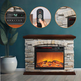 Lifesmart Large Square Infrared Faux Stone Fireplace, Fake Fireplace Heater with Mantel and Adjustable Settings for Living Room, Bedroom LifeSmart