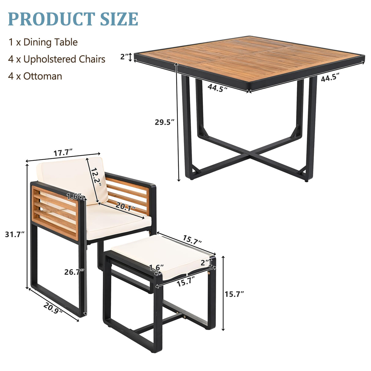 Merax 18 Pieces Outdoor Dining Set for 16 People, Acacia Wood Patio Furniture Sets with 2 Square Tables, 8 Cushioned Chairs and 8 Ottomans for Backyard, Garden, Lawn, Poolside, Beige Merax