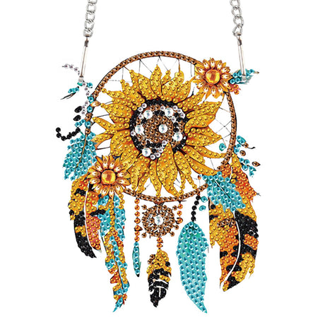 Sunflower Dream Catcher Diamond Painting Kit Ornament with Hanging Chain DIY Diamond Art Hanging Pendant Paint by Number Stained Glass Wall Art for Adults Home Wall Decor Gift AiYuanzsh