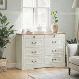 UYIHOME 8 Drawer Dresser, Farmhouse Dressers for Bedroom with Jewelry Storage on Top, White Dresser with Sensor LED Lights and USB Charging, Storage Cabinet for Living Room, Hallway, Closet UYIHOME