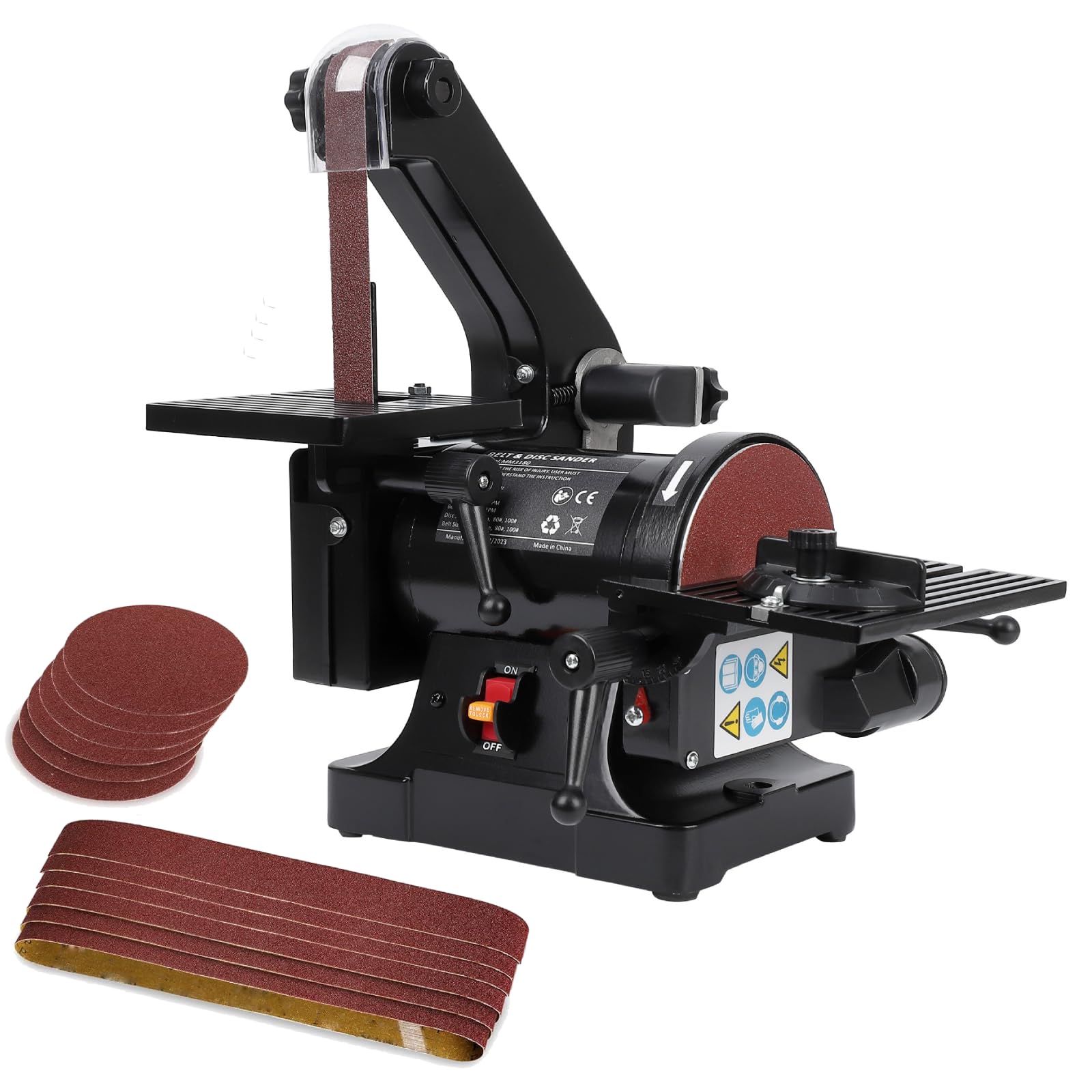 1 x 30 Inch Belt Sander with 5 Inch Disc Sander, Powerful Bench Sander with 2.1A Powerful Motor for Woodworking, (8 * 80 Grit Sandpaper, 4 * 100 Grit Sandpaper) - WoodArtSupply