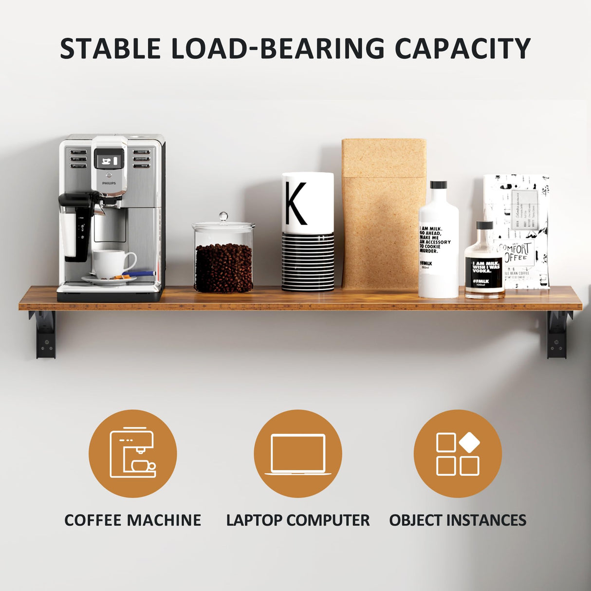 Need Wall Mounted Desk - Heavy Duty Folding Work Table Length 36" Width 20"/Small Space Hanging Desk Perfect Addition to Home/Office/Kitchen & Dining Room Rustic Brown AC15-9050FG-ND Need