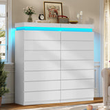 HAUOMS Tall 7 Drawer Dresser with LED Light, White Modern Chest of Drawers for Bedroom,Closet Dressers with Drawers for Living Room, Entryway, Hallway HAUOMS