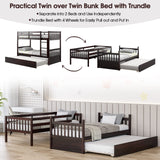 Giantex Twin Over Twin Bunk Bed with Trundle, Convertible Platform Bed Frame with Ladder & Solid Wood Frame, Space-Saving Bunk Bed for Teens & Adults, No Box Spring Needed, Espresso Giantex