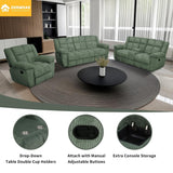Dekmxas Recliner Sofa Set, Living Room Furniture Sets,Manaul Reclining Couch Green Corduroy Reclining Couch Living Room Sofa Set with 5 Recliner Seats/Cup Holders/Storage Console/Drop-Down Table Dekmxas