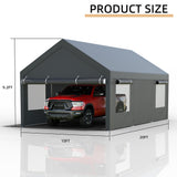 JY QAQA Carport, 12x20 FT Heavy Duty Carport with Removable Side Walls and Doors, Car Canopy with All-Season Tarp for Cars, Grey JY QAQA PET