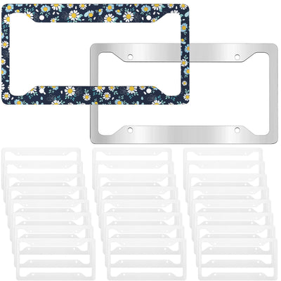 BBTO 12 Pcs Sublimation License Plate Frame Blanks, Universal Metal Aluminum License Plate Holder White Heat Thermal Transfer License Plate Covers DIY Custom Car Tags for Front Rear Frame Accessory