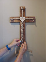 Personalized Laser Engraved Wedding Rope Wood Cross Personal Handcrafted Displays