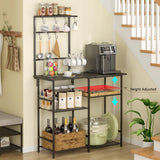 3IngSeagulls Baker's Rack for Kitchen with Storage, Microwave Stand with Adjustable Shelves, Kitchen Stand with 10 S Hooks, 6-Tier Coffee Bar Station, Kitchen Shelves for Spices, Pots, Gray 3IngSeagulls