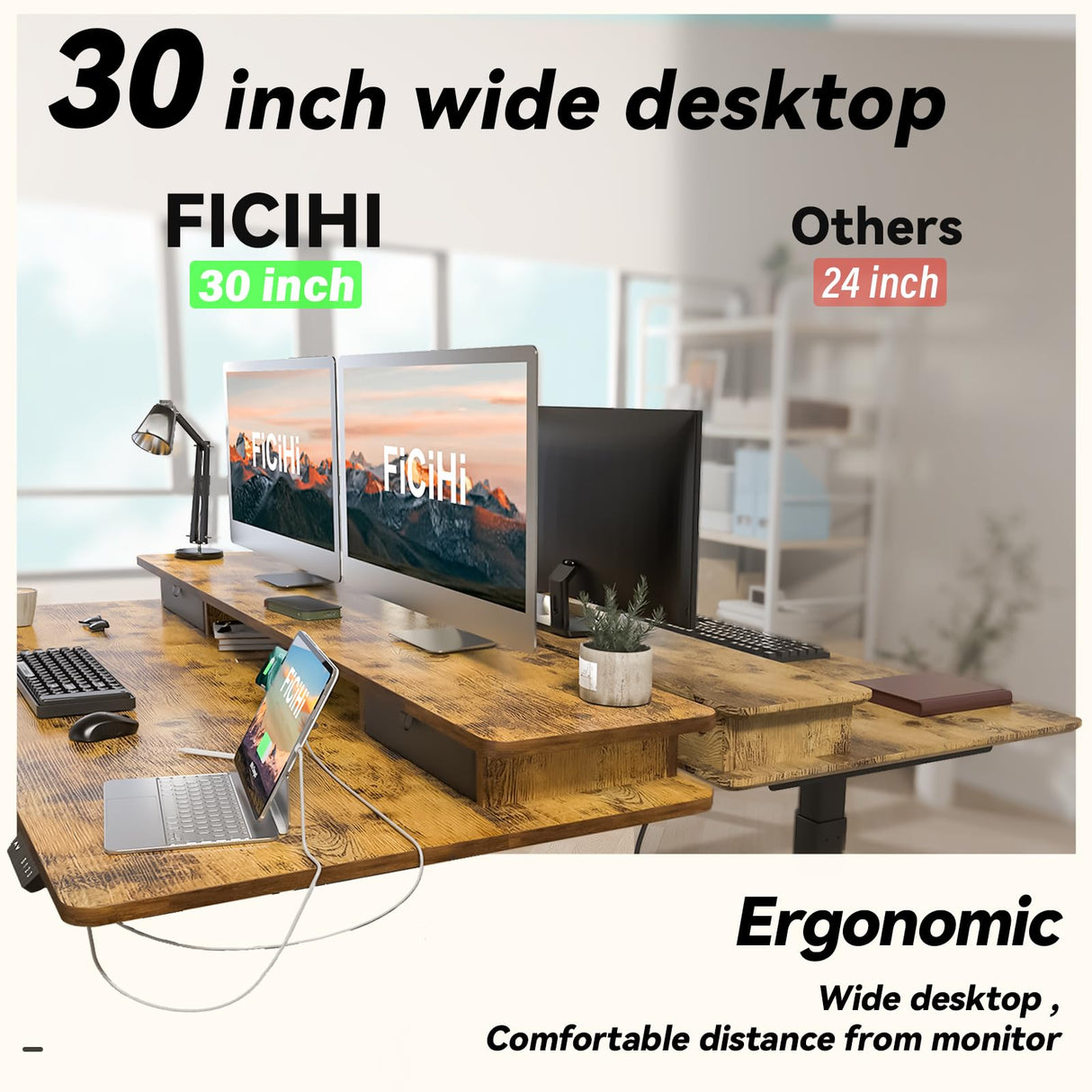 FICIHI Adjustable Height Standing Desk with 4 Drawers & Wheels,55 x 30 inches Electric Sit Stand Desk for Home Office,3 Memory Presets,Monitor Stand Riser,USB A/C Charging Port FICIHI