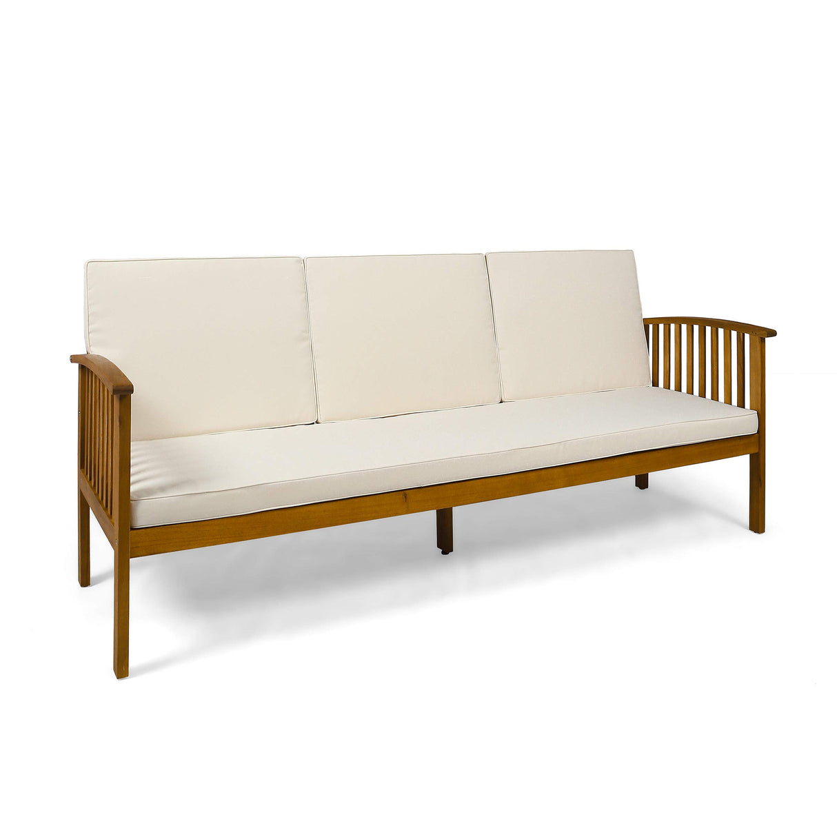 Christopher Knight Home Breenda Outdoor Acacia Wood Sofa with Cushions, Teak Finish, Cream Christopher Knight Home