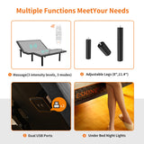 ESHINE 14" Hybrid Mattress Twin XL + Adjustable Bed Frame - Luxury Gel Memory Foam, Upholstered Bed Frames with Massage, USB, Under Bed Night Light, Head and Foot Incline, Split King ESHINE