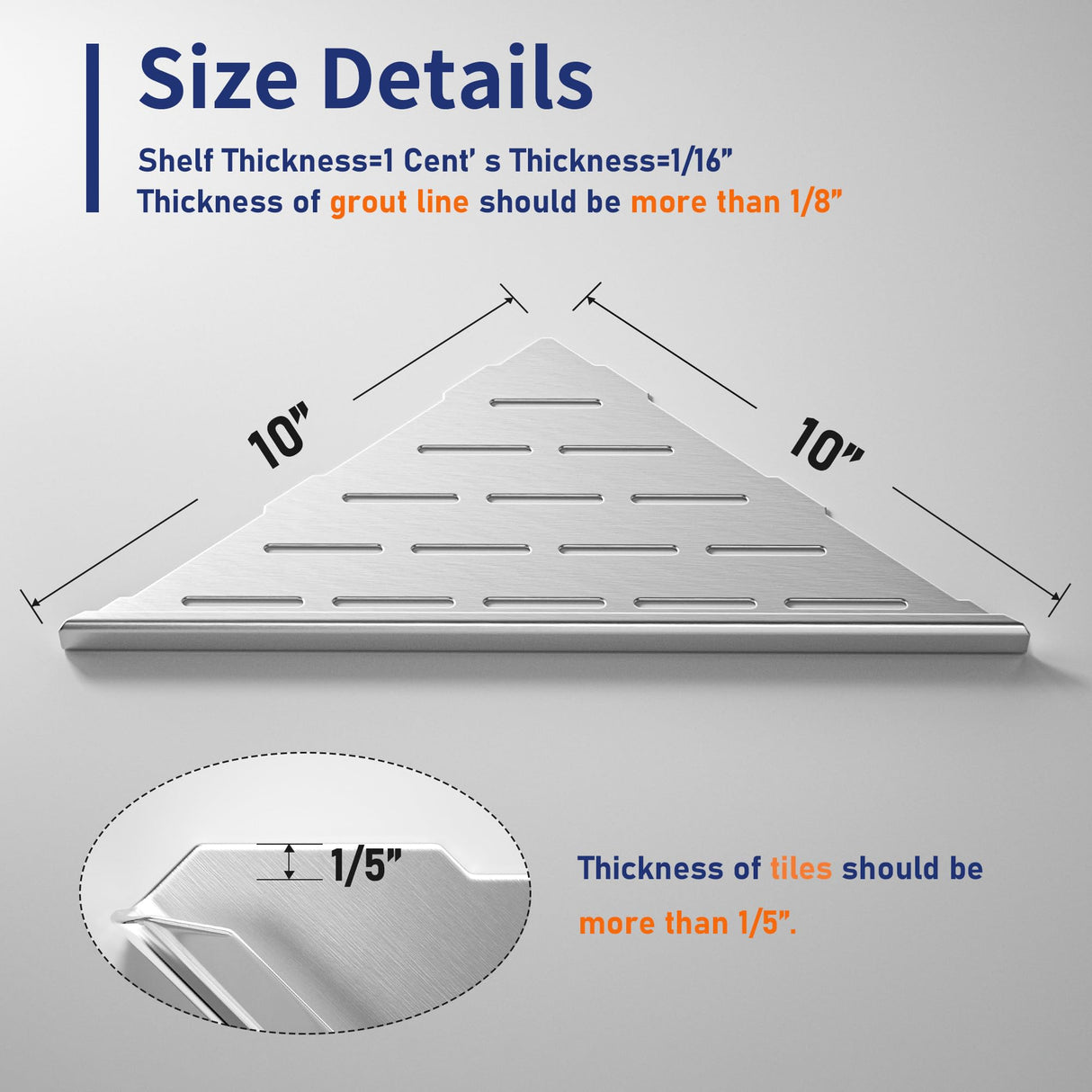 Bernkot Corner Shower Shelf 10", Brushed 304 Stainless Steel Slot Design Recessed Corner Shelves Bathroom Grout in Shelf for Tiled Wall, 2 Pack Bernkot