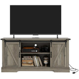 HOMCOM TV Stand Cabinet for TVs up to 65 Inch, Entertainment Center with Charging Station, 59" Farmhouse Media TV Console Table with Sliding Barn Doors, Adjustable Shelves, Gray HOMCOM