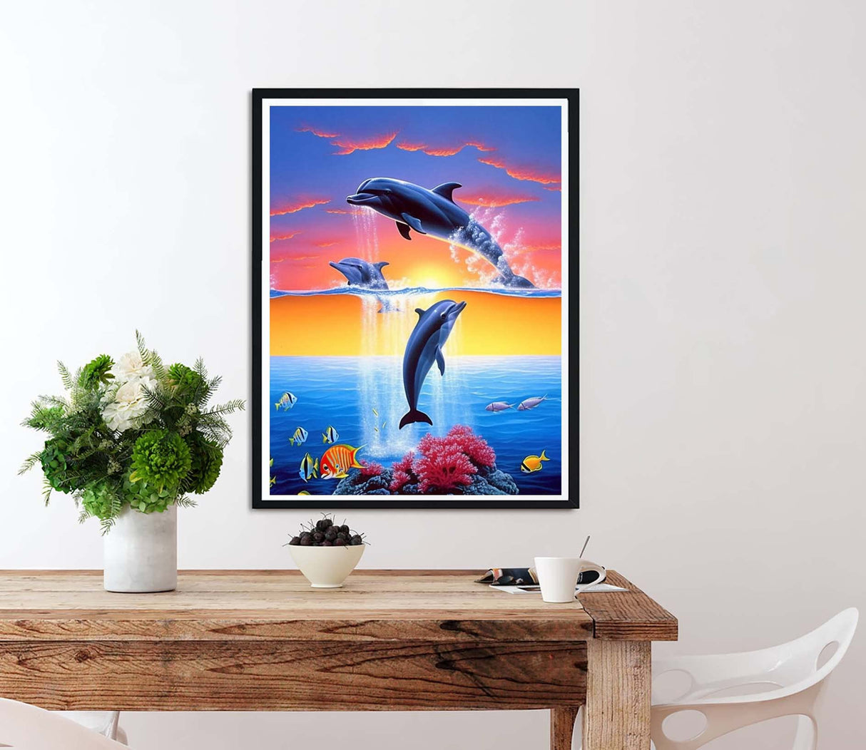 Diymood Paint by Numbers for Adults Landscape, DIY Oil Painting World Sunset Lake Clouds Dolphin Acrylic Paint by Number Kits for Kids Adults Beginner for Home Wall Decor 16x20 inch Diymood