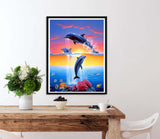 Diymood Paint by Numbers for Adults Landscape, DIY Oil Painting World Sunset Lake Clouds Dolphin Acrylic Paint by Number Kits for Kids Adults Beginner for Home Wall Decor 16x20 inch Diymood