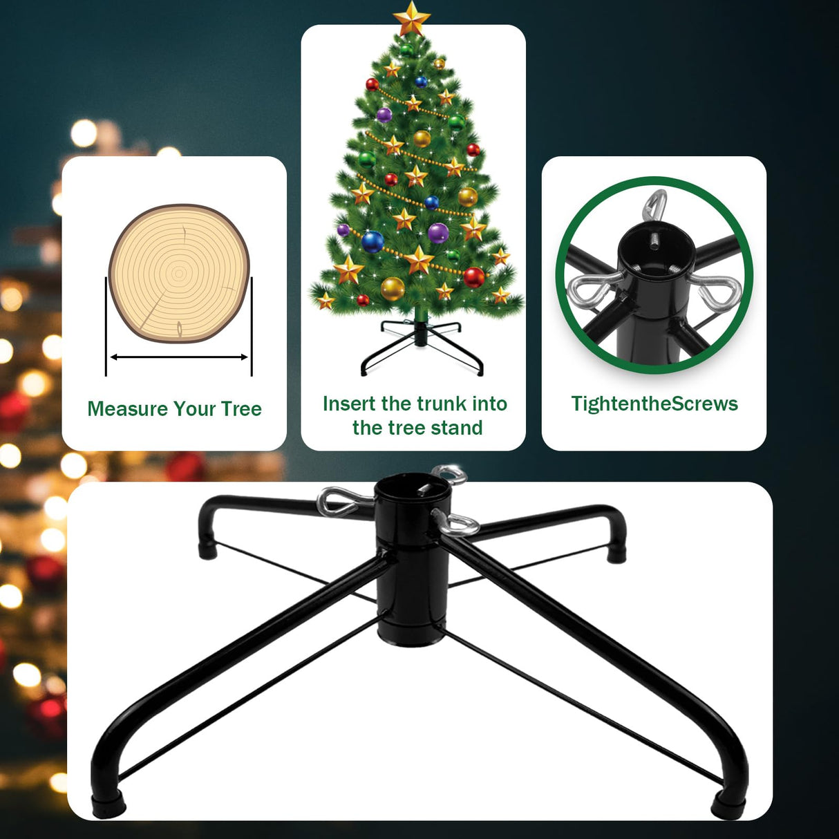 DIDOSJME Metal Chritstmas Tree Stand, 16.3 Inch Christmas Tree Stand for 3 to 7ft Christmas Trees,fits 0.5-1.35 inch Pole,Folding Christmas Tree Stand DIDOSJME