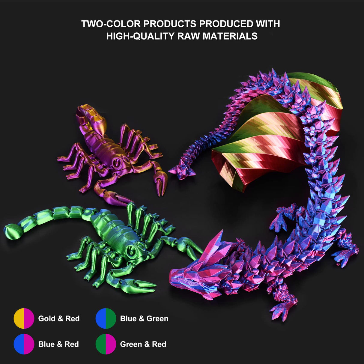 IKSYTEM 3D Printer Filament Bundle, Dual Color Filament, Silk PLA Filament 1.75mm Bundle, Silk Gold Purple, Silk Red Green, Silk Blue Green, Silk Red Blue, 3D Printing Filament, 250gX 4 PLA Spools IKSYTEM