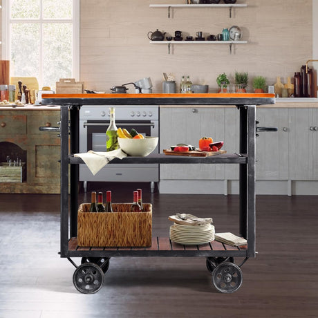 BOKKOLIK Vintage Rolling Bar Cart on Wheels Industrial Mobile Serving Cart Metal and Wood Design for Kitchen Bar Office Coffee House 36.2" Lx15.75 Wx30.5 H 3 Tier with 2 Side Handle BOKKOLIK