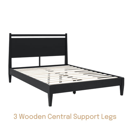 NTC Adept King Wooden Bed Frame with Headboard - Solid Oak, Silent Slats, Effortless Assembly, Burnt Black - WoodArtSupply