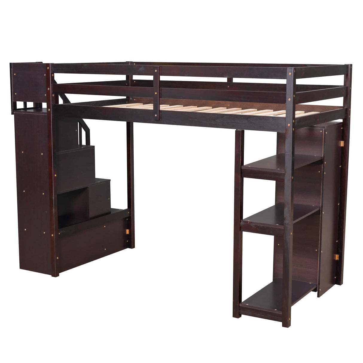 Twin Loft Bed with Stairs and Storage by Harper & Bright Designs - Solid Wood Frame in Espresso Harper & Bright Designs
