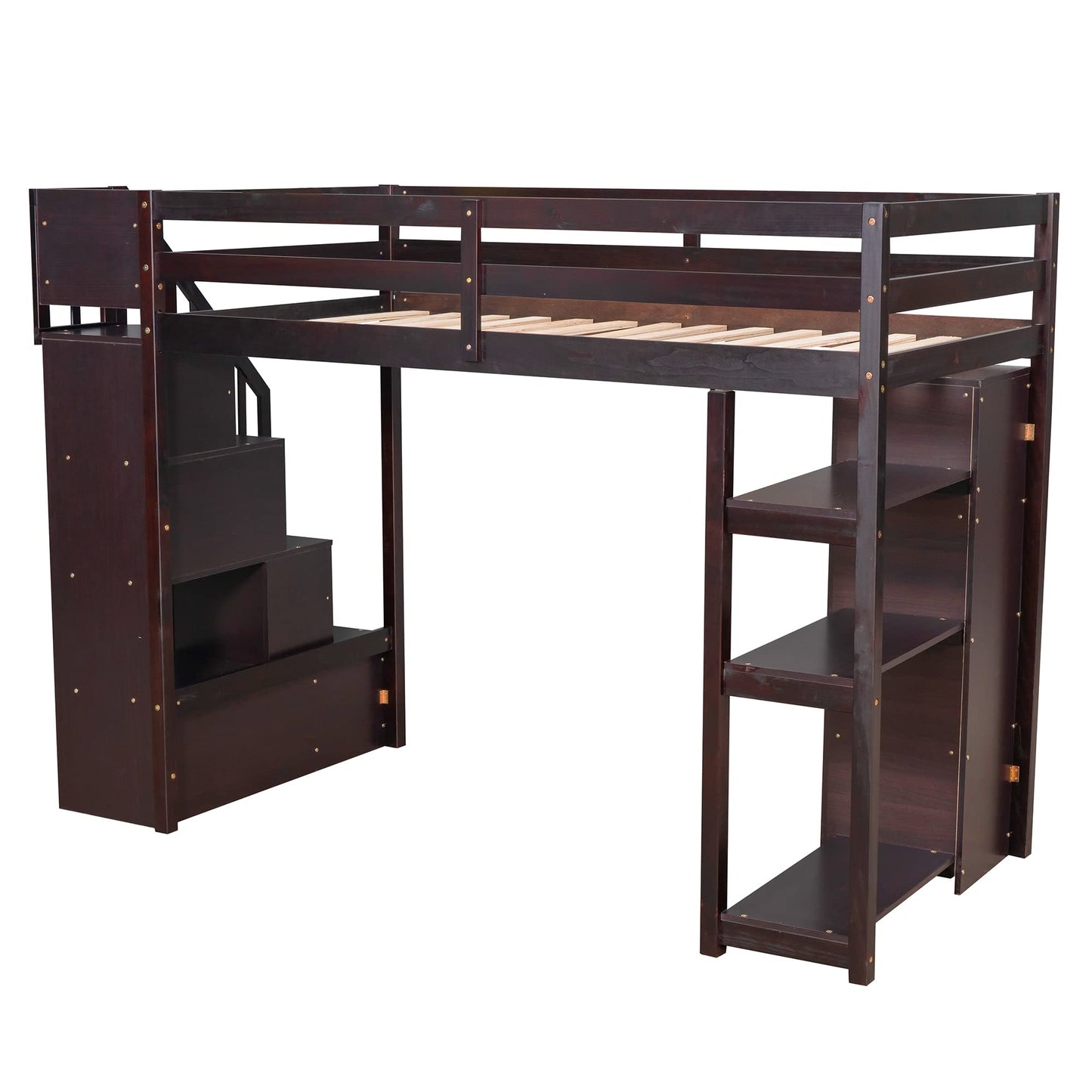 Twin Loft Bed with Stairs and Storage by Harper & Bright Designs - Solid Wood Frame in Espresso