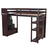 Twin Loft Bed with Stairs and Storage by Harper & Bright Designs - Solid Wood Frame in Espresso Harper & Bright Designs