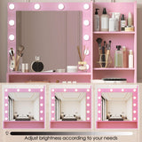 Mdhitsox Vanity Desk with Mirror and Lights, Makeup Vanity Desk, Dressing Table Set with Drawers, Cabinets, Shelves, 3 Lighting Modes Brightness Adjustable, Modern Vanity Set for Gifts Bedroom (Pink) Mdhitsox