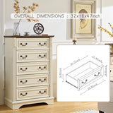 BLANKSPACE White Dresser for Bedroom,5 Drawers Dresser, Farmhouse Dresser for Bedroom,5 Chest of Drawers with Thickened Wood Carving for Closet,Hallway （Rustic White） BLANKSPACE
