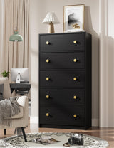 Nicehill Black Dresser for Bedroom with 5 Drawers, Fabric Dresser Storage Tower, Chest of Drawers for Closet, Living Room, Hallway, Entryway,Wood Dresser(Black) Nicehill