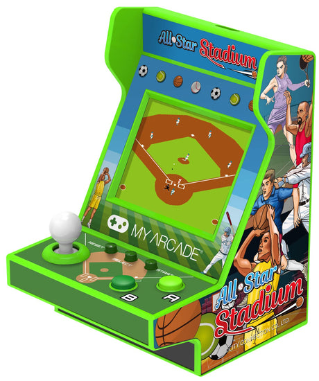 My Arcade All Star Stadium Pico Player- Fully Playable Portable Tiny Arcade Machine with 107 Retro Games, Toys for Kids, 2" Screen, Green, Small (DGUNL-4120) My Arcade